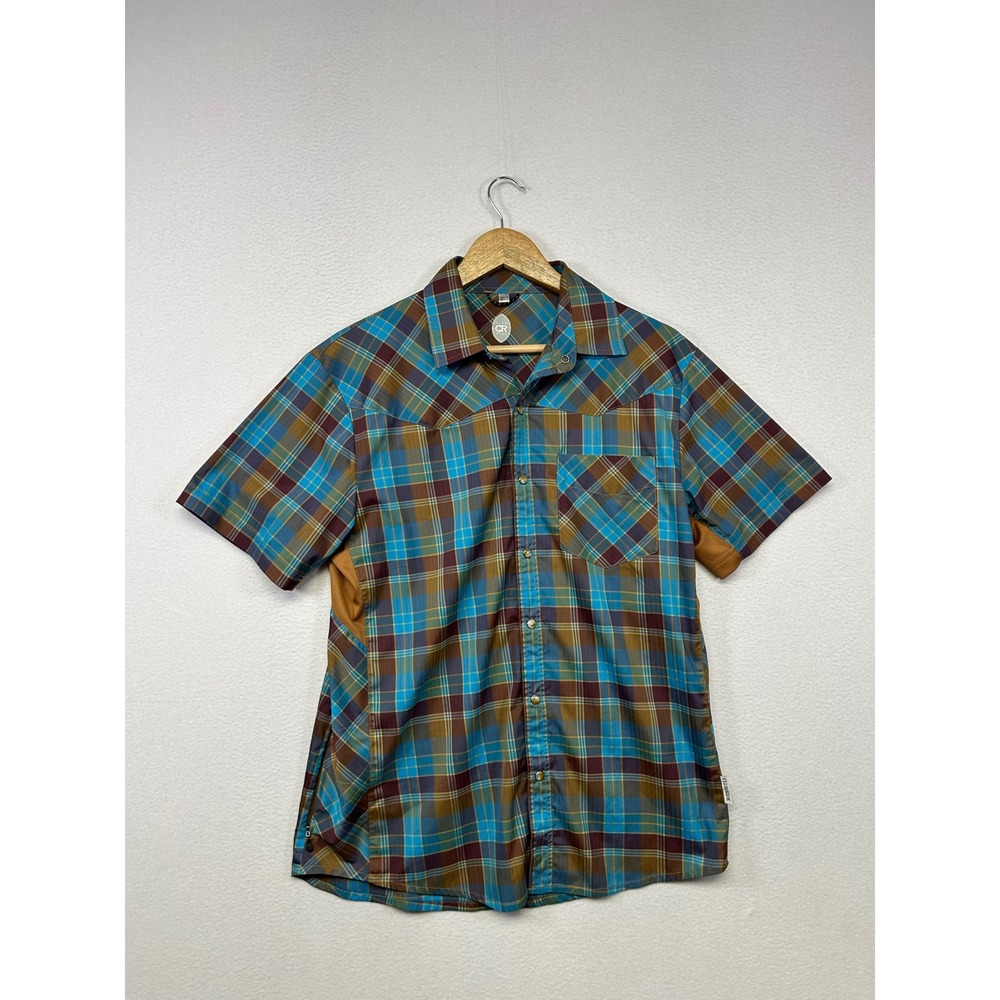 Western MTB Club Ride Mens Medium Blue Plaid New West Short Sleeve Cycling Shirt